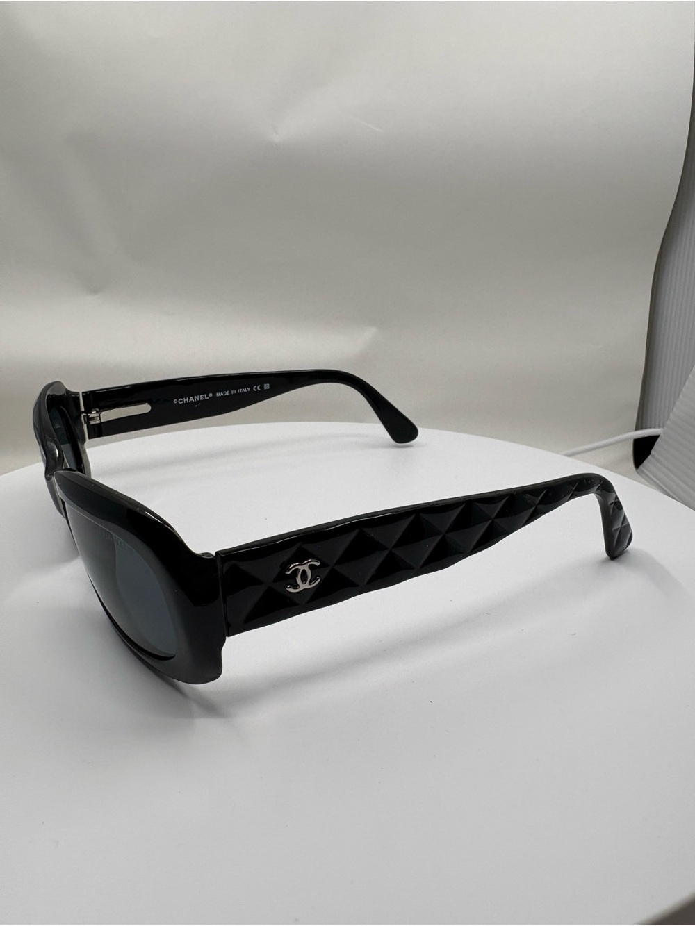 CHANEL Black Quilted-Temple Sunglasses with Silver CC Accent
